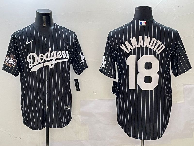 Men Los Angeles Dodgers #18 Yamamoto Black Stripe Jointly Name 2025 Nike MLB Jersey style 10->los angeles dodgers->MLB Jersey